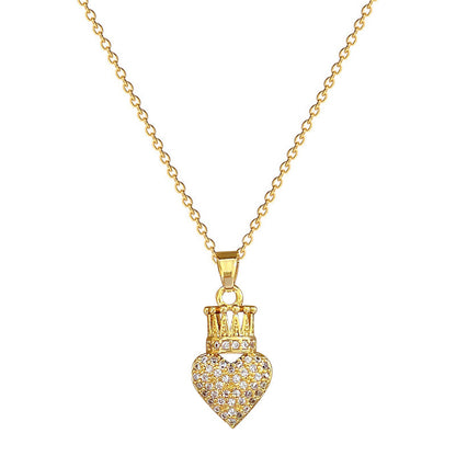 Handmade Classic Style Heart Shape Necklace For Women In 201 Stainless Steel With Zircon Inlay And Cable Chain
