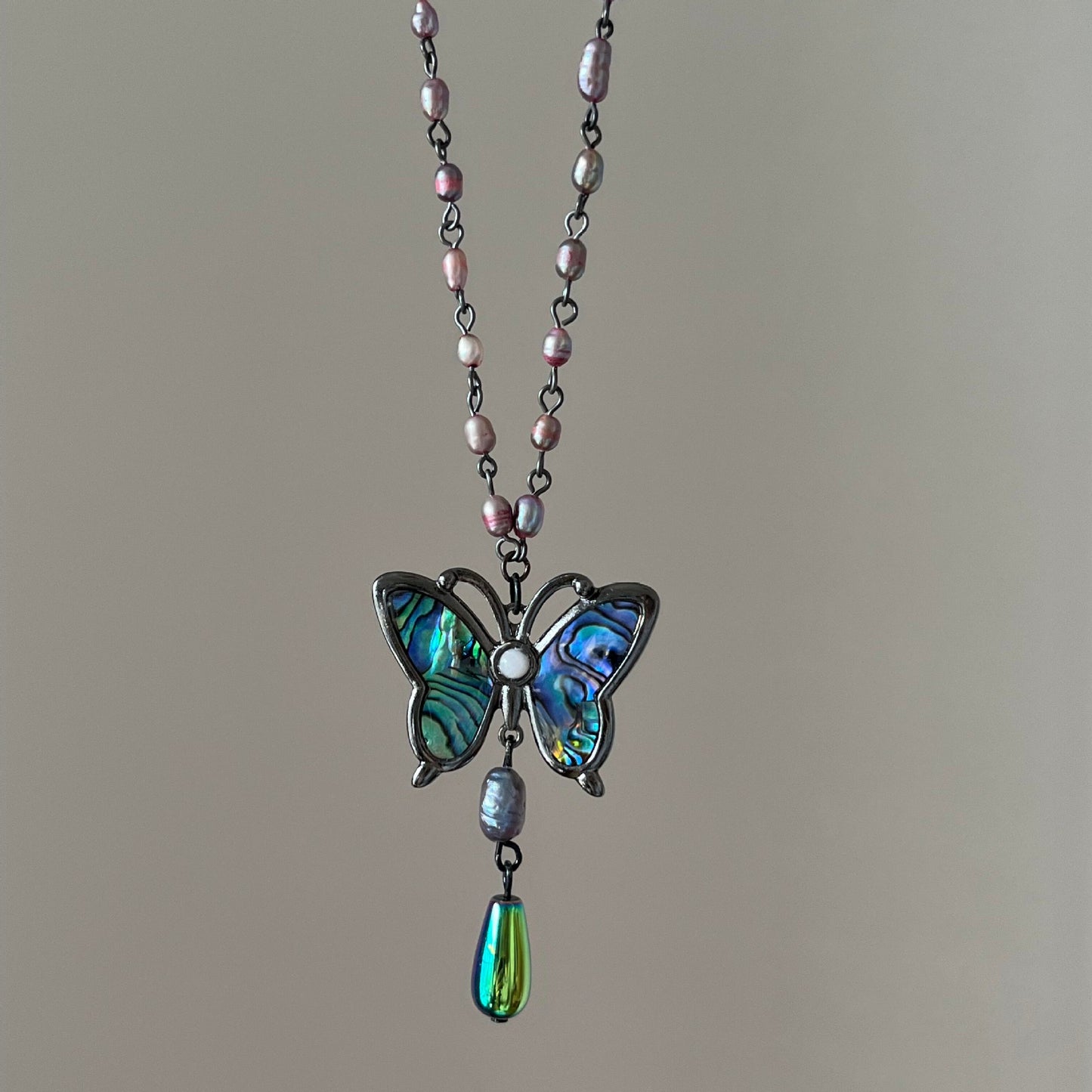 Butterfly Beading Necklace With Alloy Pendant, Retro Style, Unisex Design