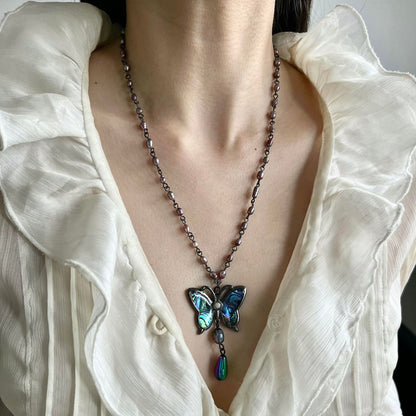 Butterfly Beading Necklace With Alloy Pendant, Retro Style, Unisex Design