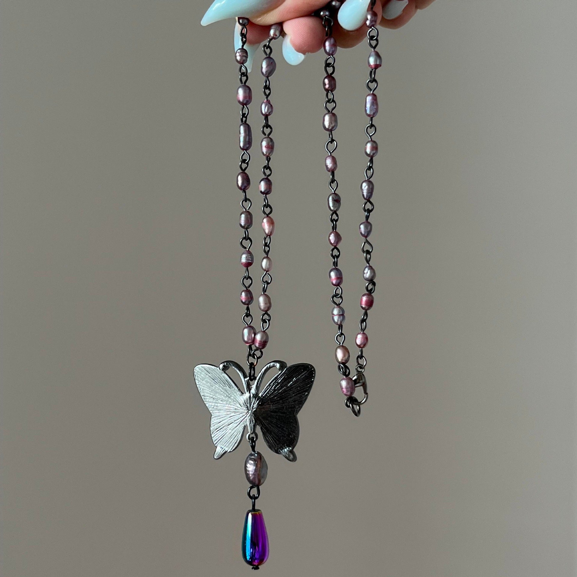 Butterfly Beading Necklace With Alloy Pendant, Retro Style, Unisex Design