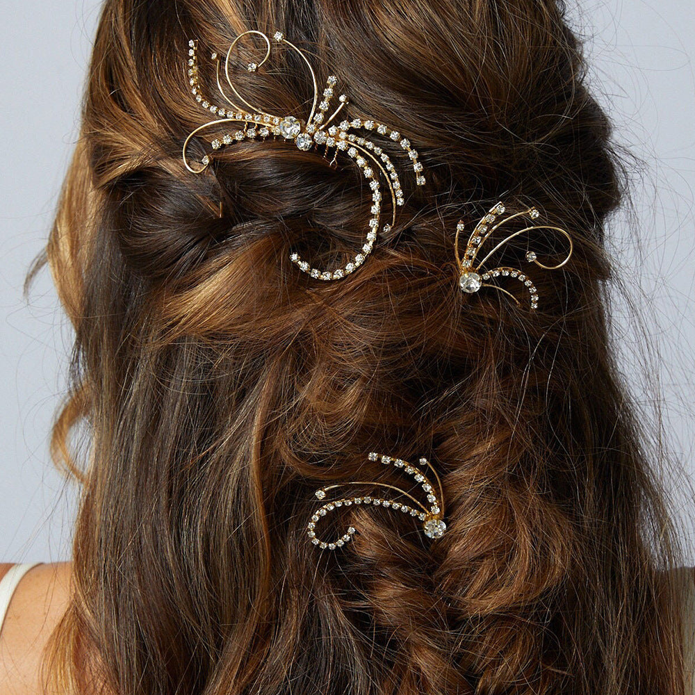 Butterfly Bridal Hair Comb For Women With Rhinestones, 3 Pieces Set Hair Accessories