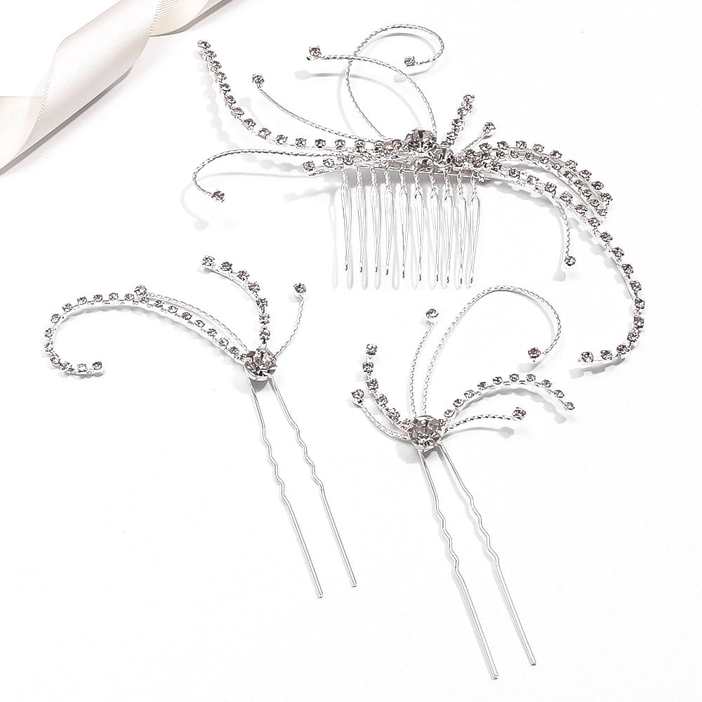 Butterfly Bridal Hair Comb For Women With Rhinestones, 3 Pieces Set Hair Accessories