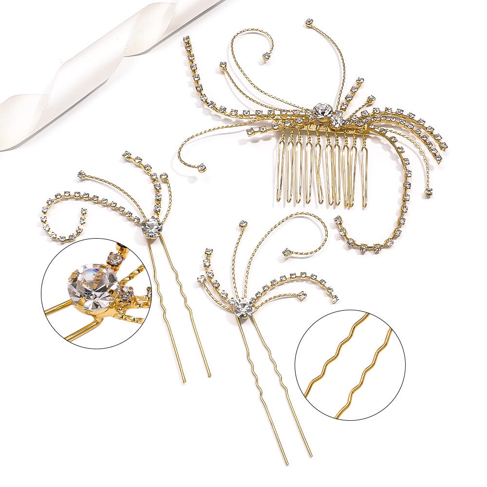 Butterfly Bridal Hair Comb For Women With Rhinestones, 3 Pieces Set Hair Accessories