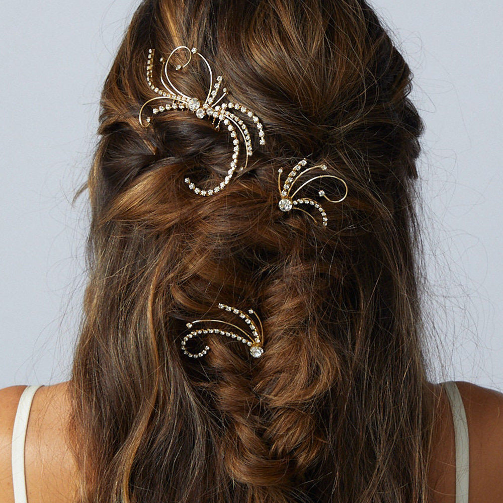 Butterfly Bridal Hair Comb For Women With Rhinestones, 3 Pieces Set Hair Accessories