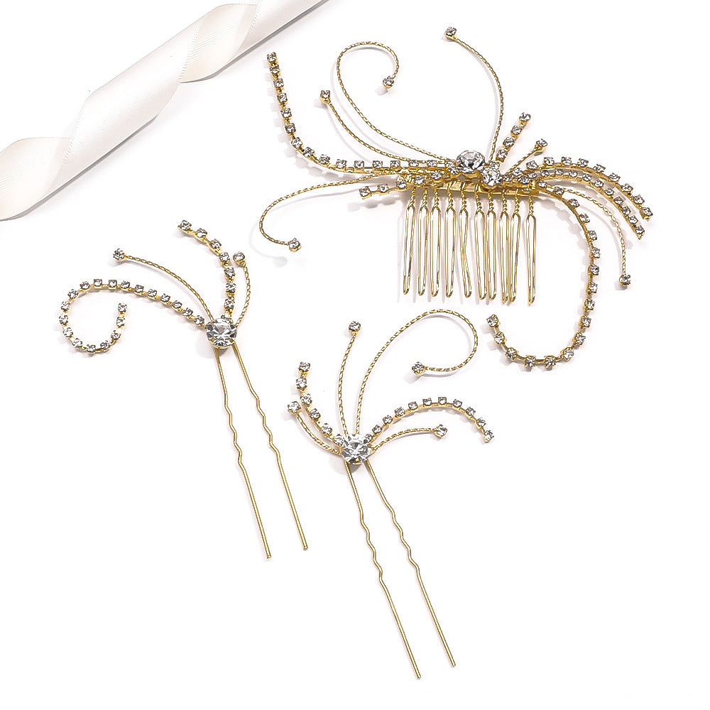 Butterfly Bridal Hair Comb For Women With Rhinestones, 3 Pieces Set Hair Accessories