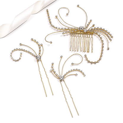 Butterfly Bridal Hair Comb For Women With Rhinestones, 3 Pieces Set Hair Accessories