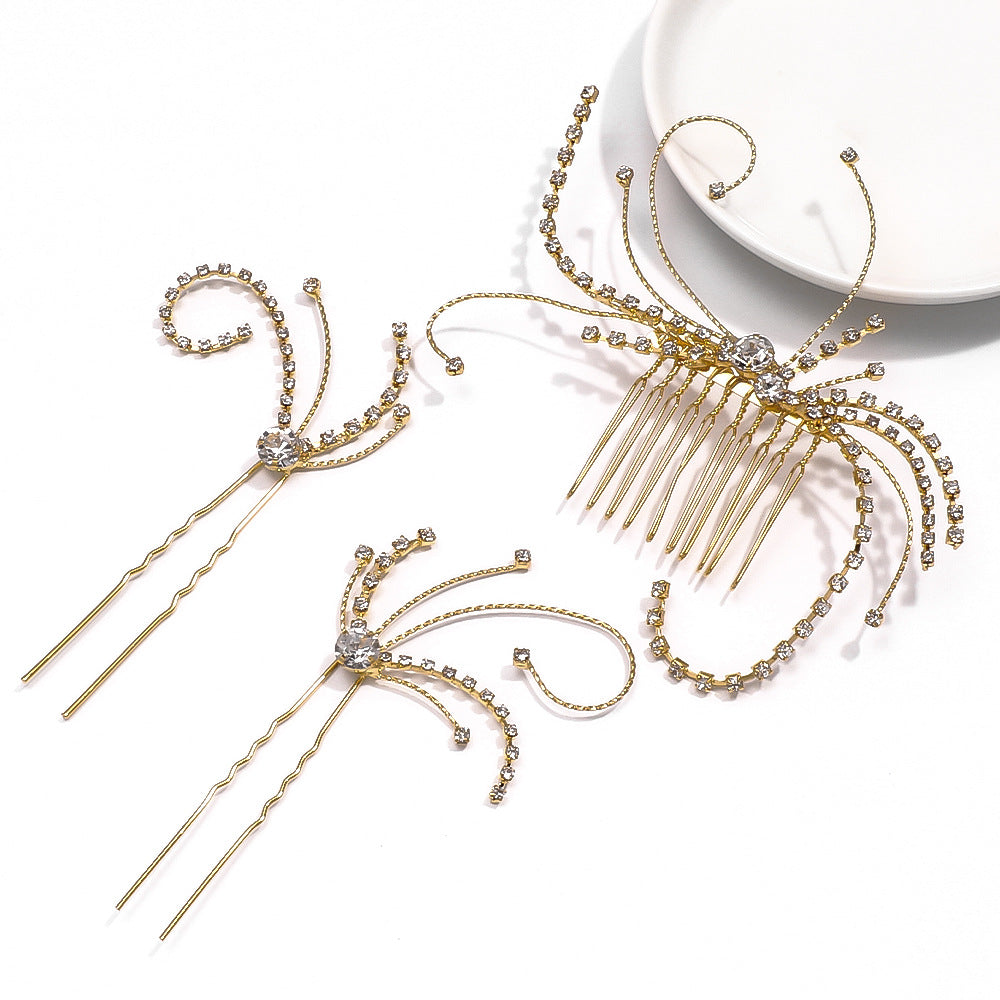 Butterfly Bridal Hair Comb For Women With Rhinestones, 3 Pieces Set Hair Accessories