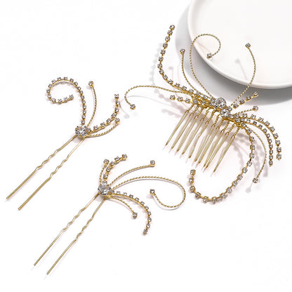 Butterfly Bridal Hair Comb For Women With Rhinestones, 3 Pieces Set Hair Accessories
