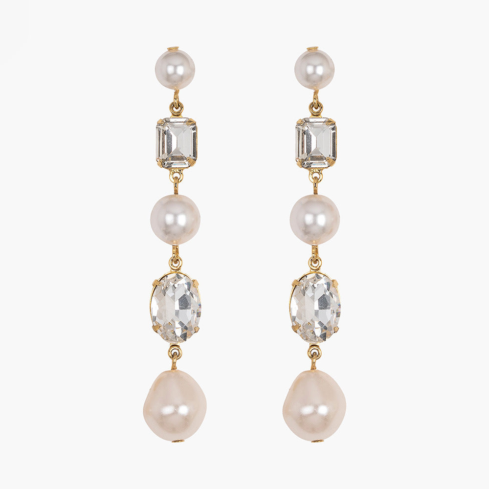 Geometric Gold Earrings For Women With Rhinestones Inlay, Perfect For Wedding Occasions