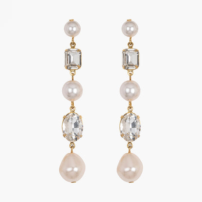 Geometric Gold Earrings For Women With Rhinestones Inlay, Perfect For Wedding Occasions