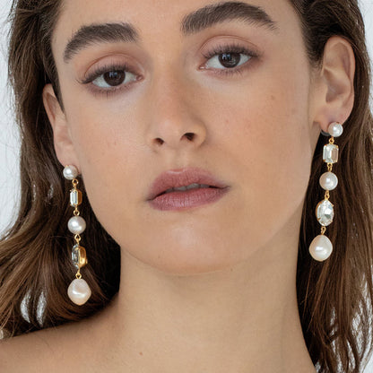 Geometric Gold Earrings For Women With Rhinestones Inlay, Perfect For Wedding Occasions
