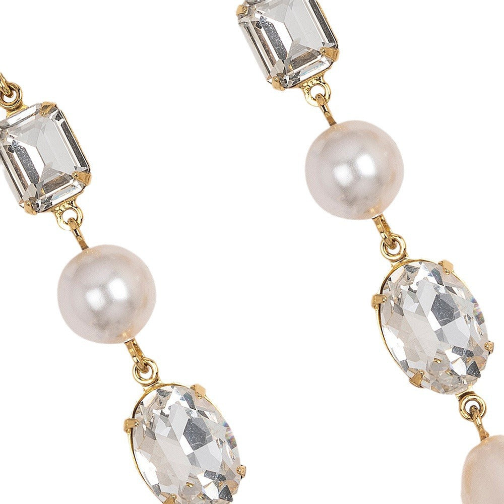 Geometric Gold Earrings For Women With Rhinestones Inlay, Perfect For Wedding Occasions