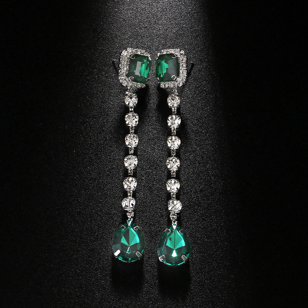 Retro Square Gold Earrings For Women With Electroplated Rhinestones Inlay