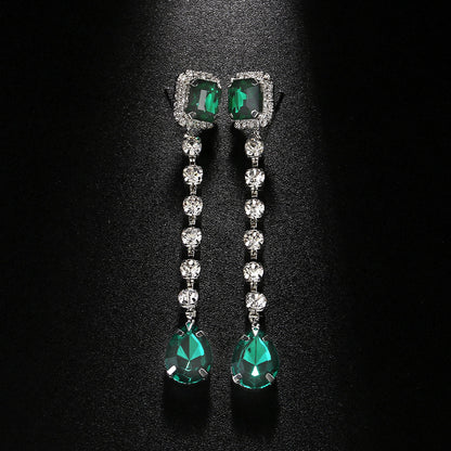 Retro Square Gold Earrings For Women With Electroplated Rhinestones Inlay
