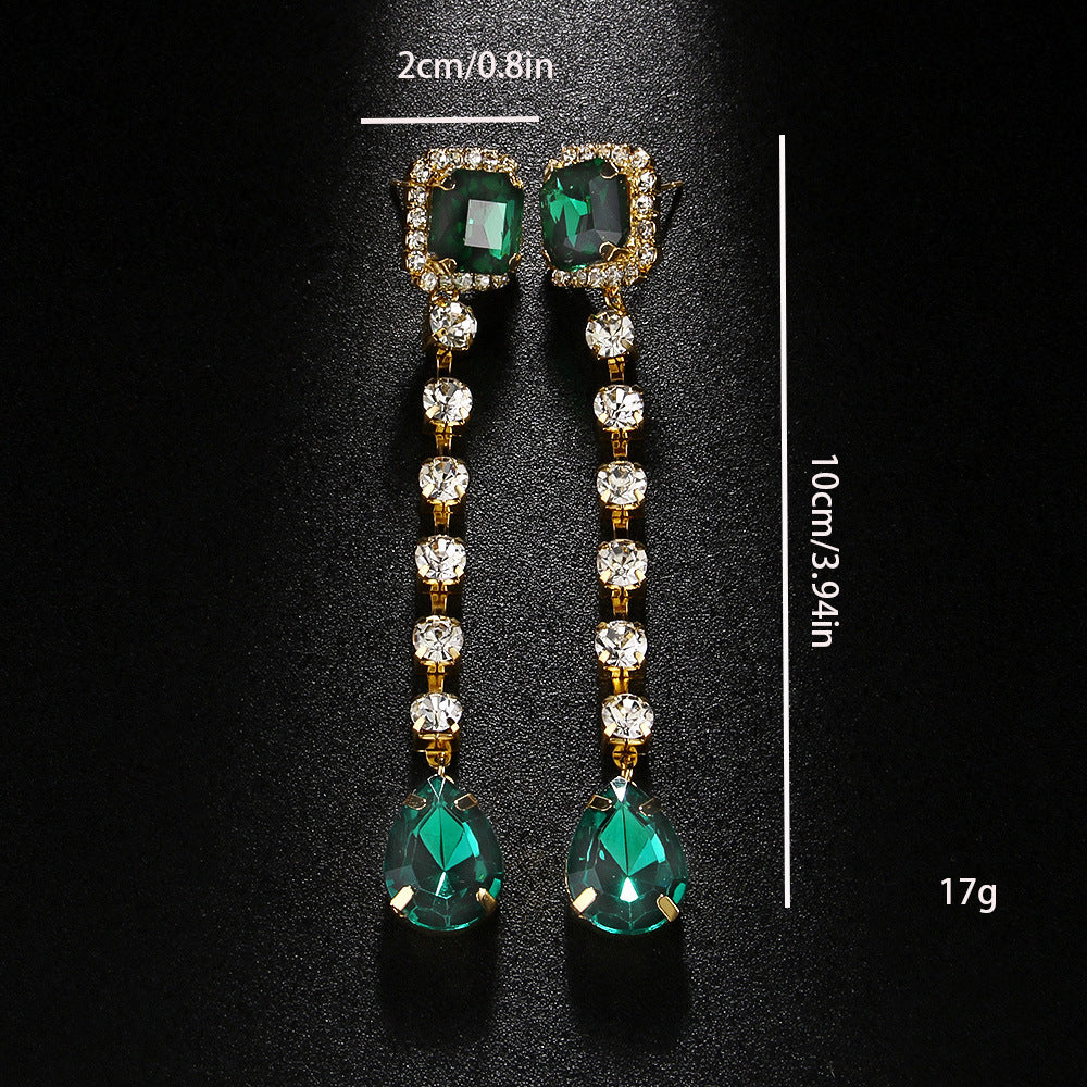 Retro Square Gold Earrings For Women With Electroplated Rhinestones Inlay