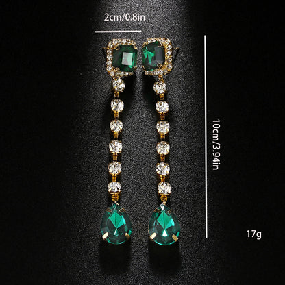 Retro Square Gold Earrings For Women With Electroplated Rhinestones Inlay