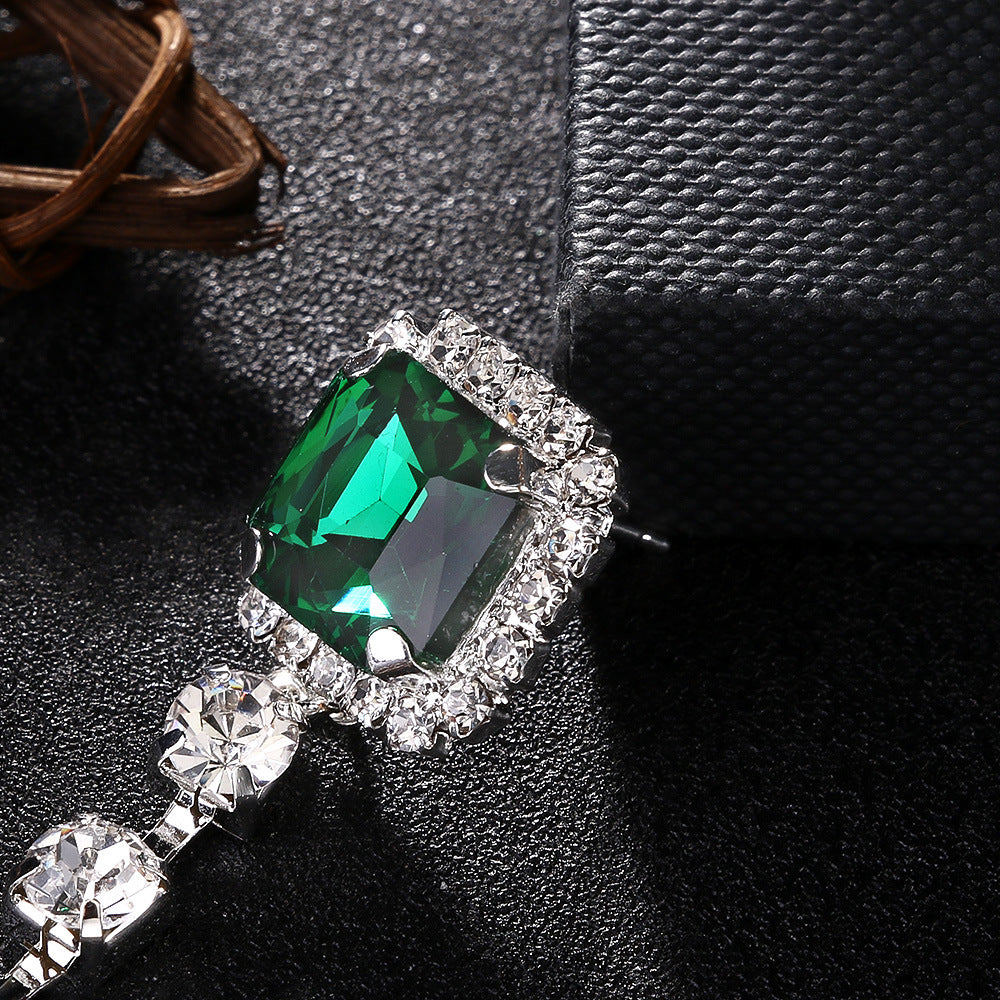 Retro Square Gold Earrings For Women With Electroplated Rhinestones Inlay