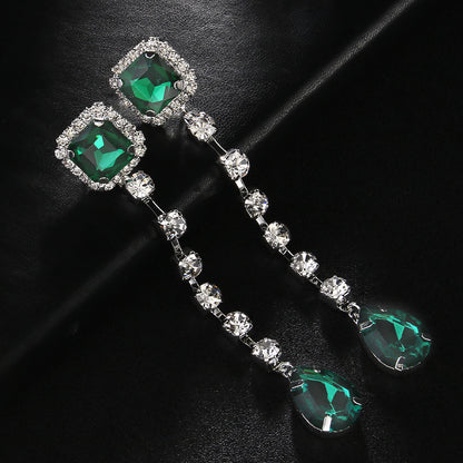 Retro Square Gold Earrings For Women With Electroplated Rhinestones Inlay