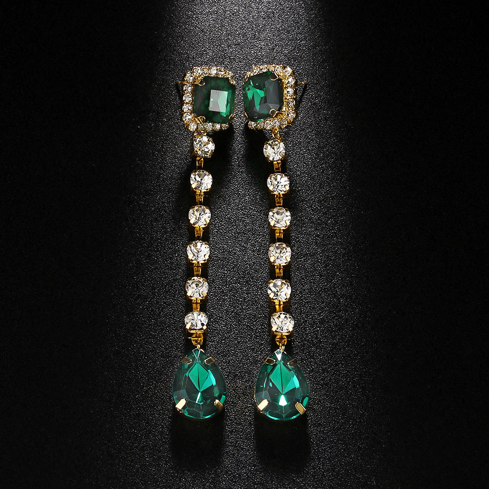 Retro Square Gold Earrings For Women With Electroplated Rhinestones Inlay