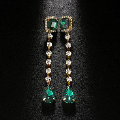 Retro Square Gold Earrings For Women With Electroplated Rhinestones Inlay