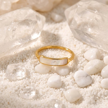 Geometric Electroplated Rings For Women In 304 Stainless Steel With 18K Real Gold PVD Coating And Shell Inlay