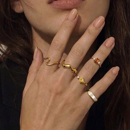 Geometric Electroplated Rings For Women In 304 Stainless Steel With 18K Real Gold PVD Coating And Shell Inlay