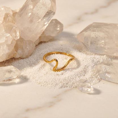 Geometric Electroplated Rings For Women In 304 Stainless Steel With 18K Real Gold PVD Coating And Shell Inlay