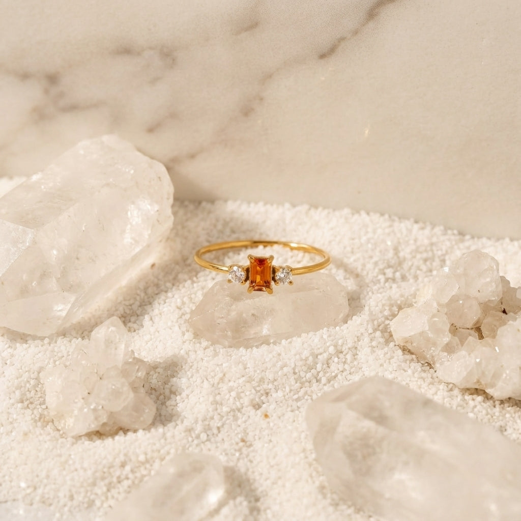 Geometric Electroplated Rings For Women In 304 Stainless Steel With 18K Real Gold PVD Coating And Shell Inlay