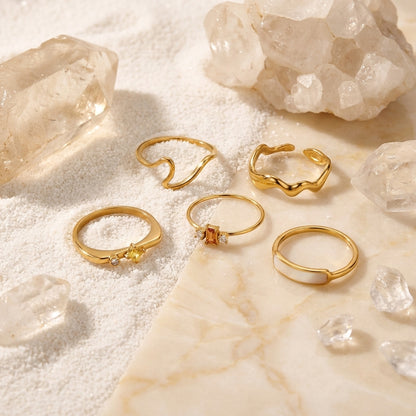 Geometric Electroplated Rings For Women In 304 Stainless Steel With 18K Real Gold PVD Coating And Shell Inlay