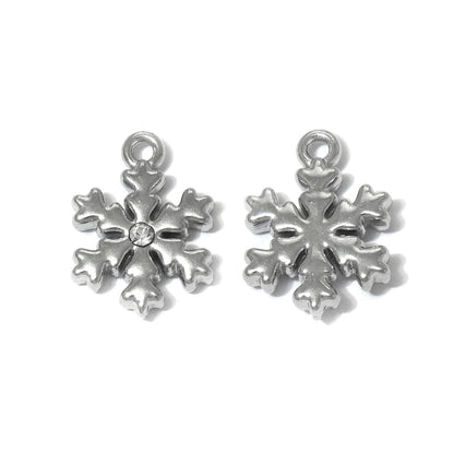 Snowflake Pendant In 304 Stainless Steel With Rhinestone Inlay, Electroplated Finish, Retro Style Jewelry Accessory