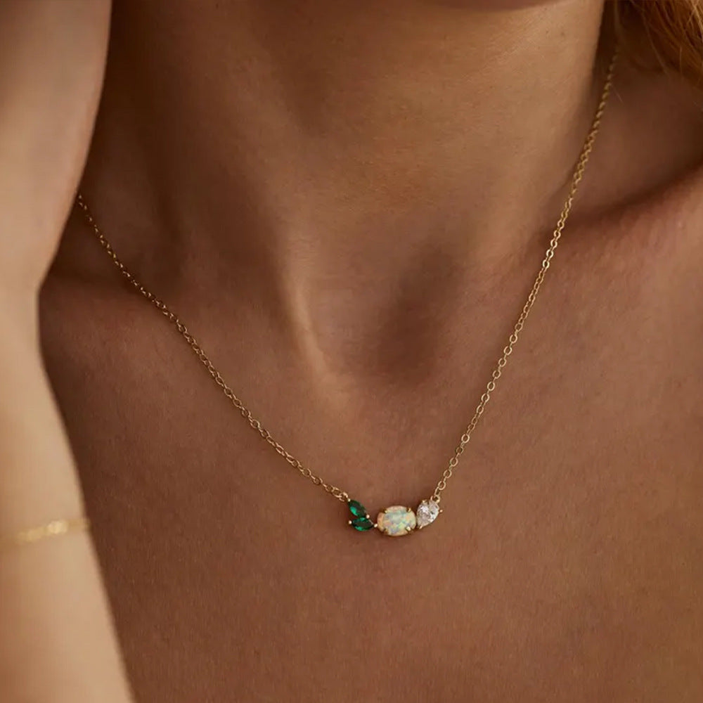 Geometric Pendant Necklace For Women In Copper With Artificial Crystal Inlay And Cable Chain