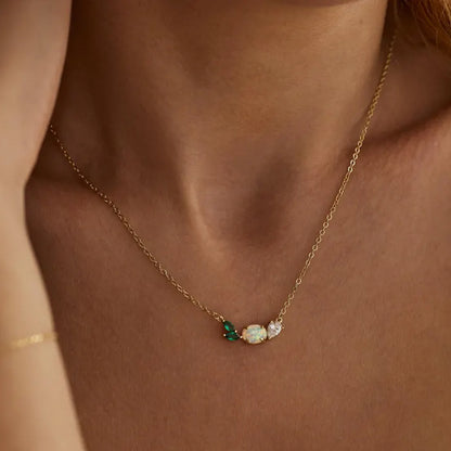 Geometric Pendant Necklace For Women In Copper With Artificial Crystal Inlay And Cable Chain