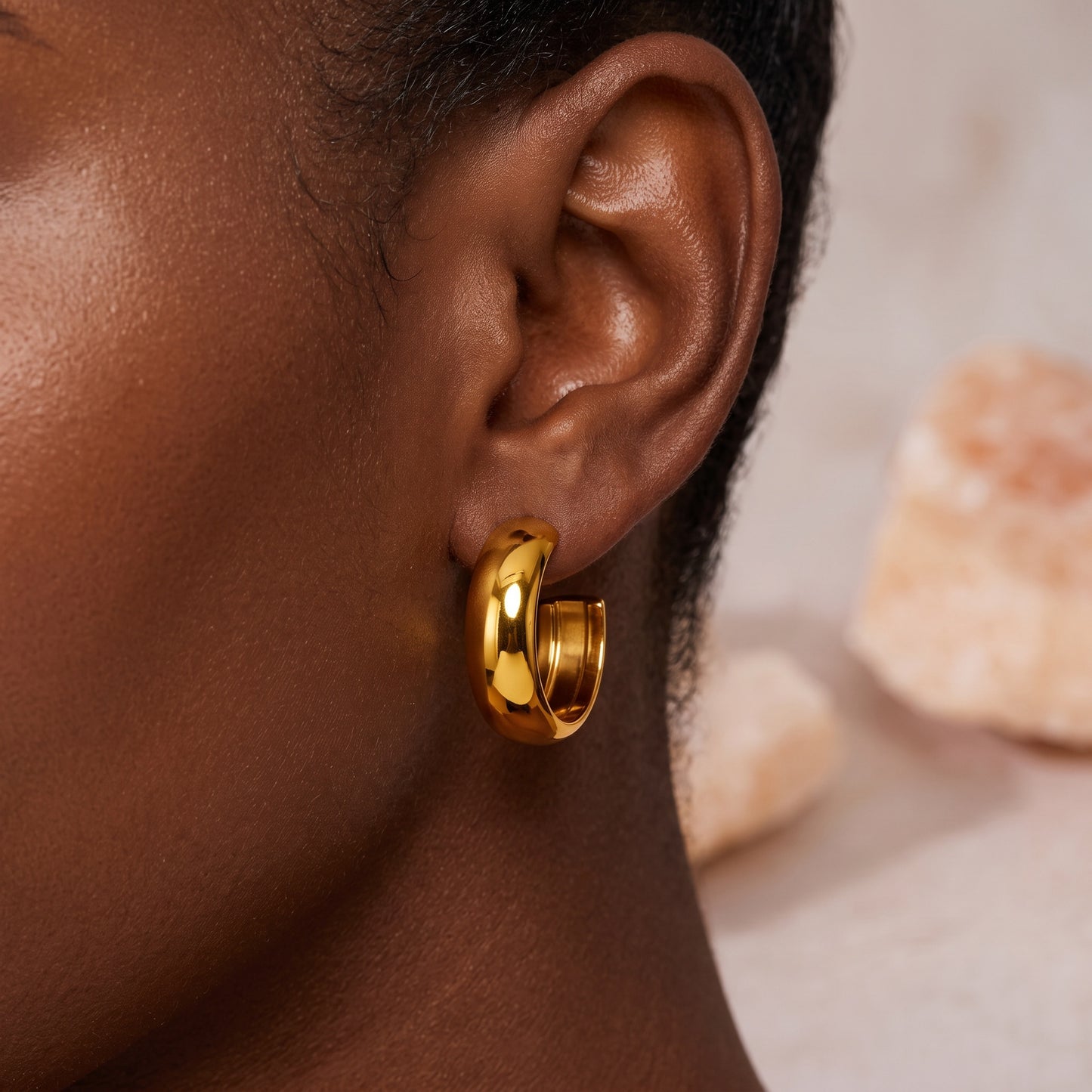 Basic Geometric Earrings For Women, CNC Crafted Titanium Steel With KC Golden Electroplated Finish