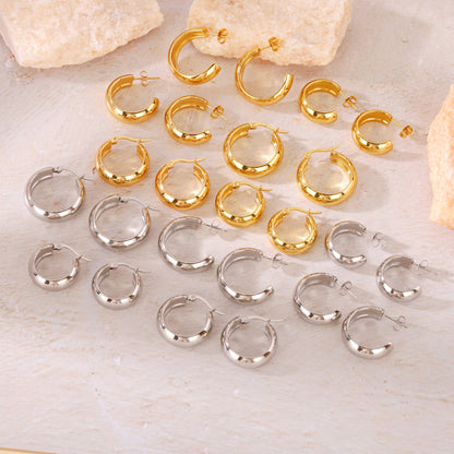 Basic Geometric Earrings For Women, CNC Crafted Titanium Steel With KC Golden Electroplated Finish