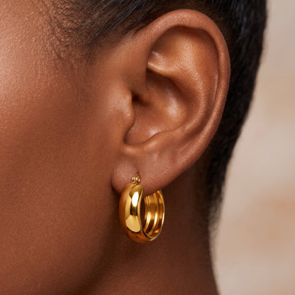 Basic Geometric Earrings For Women, CNC Crafted Titanium Steel With KC Golden Electroplated Finish