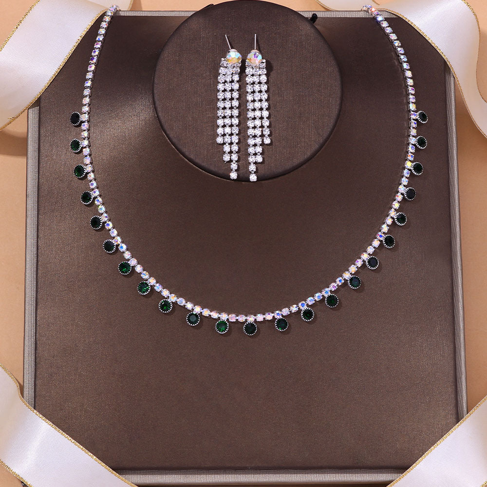 Heart Shape Rhinestone Necklace In Simple Style For Women, Silver Jewelry Set, 1 Set