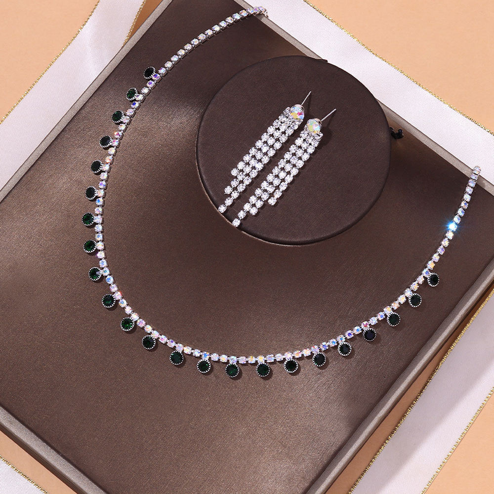 Heart Shape Rhinestone Necklace In Simple Style For Women, Silver Jewelry Set, 1 Set