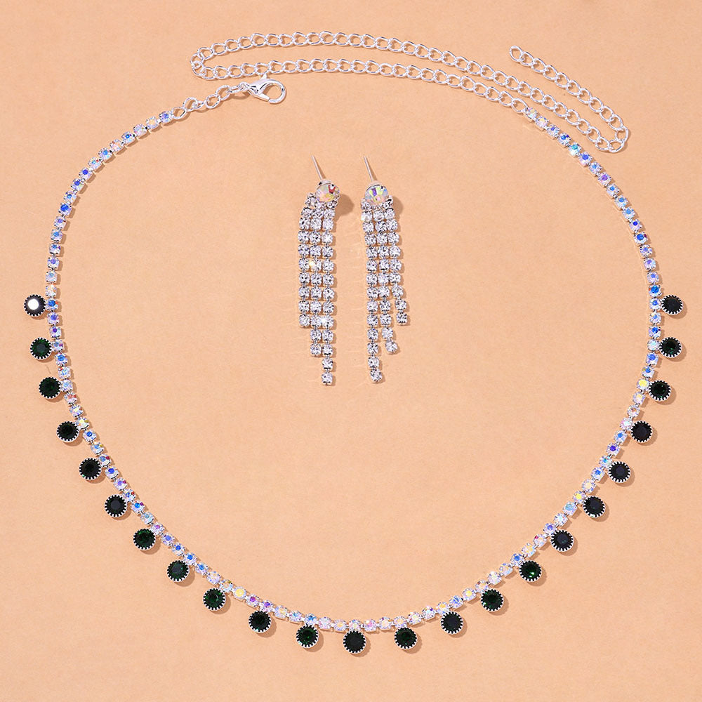 Heart Shape Rhinestone Necklace In Simple Style For Women, Silver Jewelry Set, 1 Set
