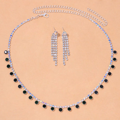 Heart Shape Rhinestone Necklace In Simple Style For Women, Silver Jewelry Set, 1 Set