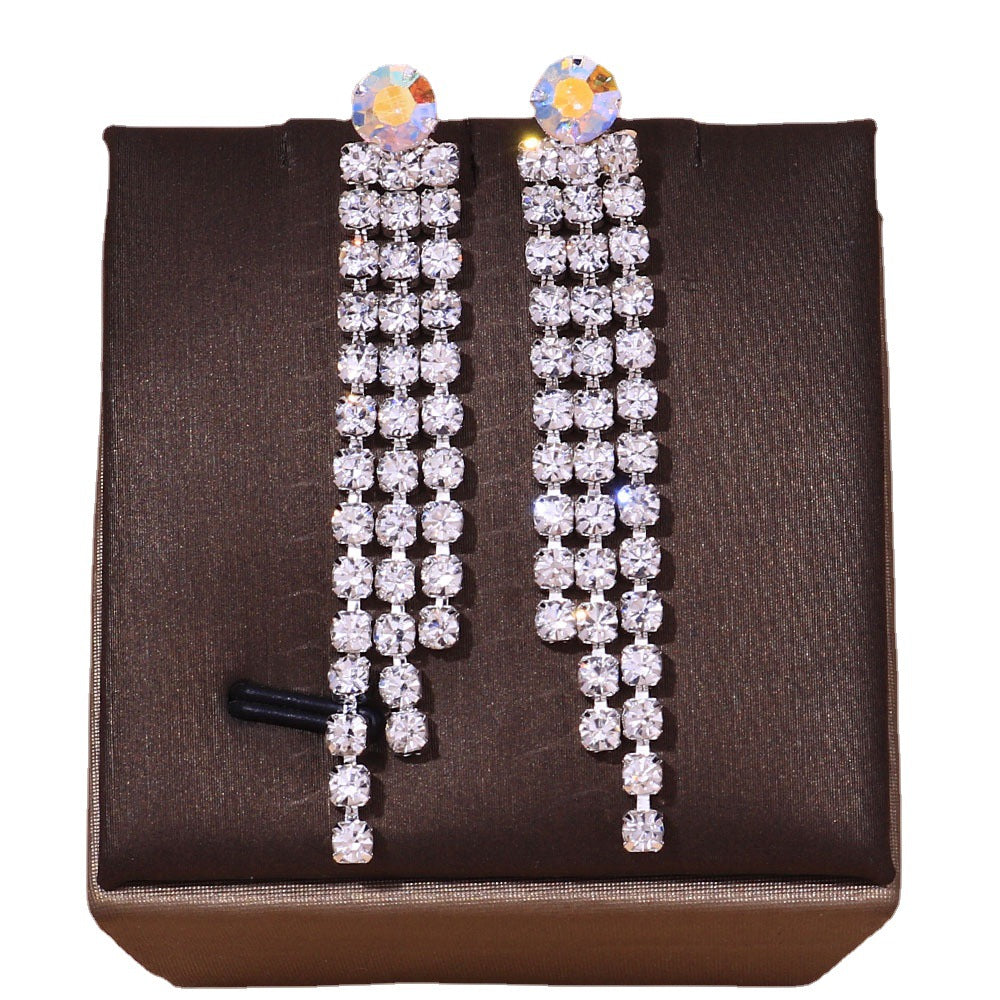 Heart Shape Rhinestone Necklace In Simple Style For Women, Silver Jewelry Set, 1 Set