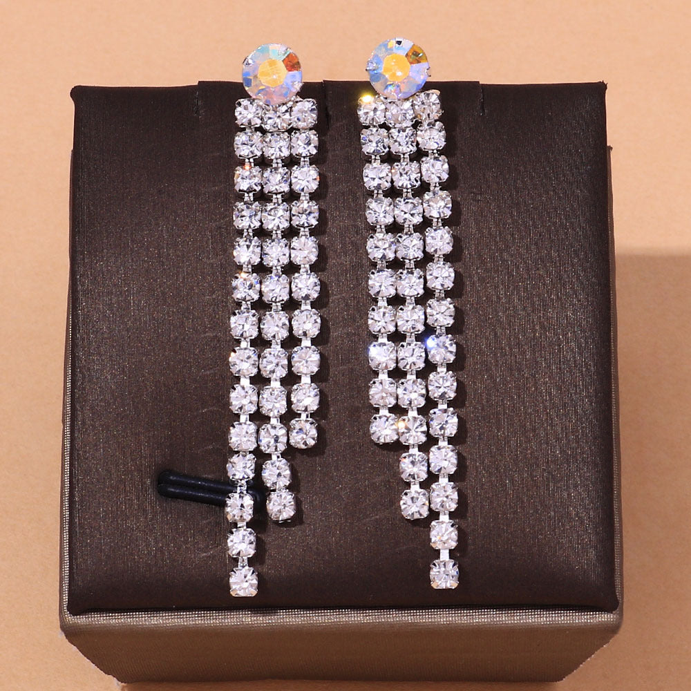Heart Shape Rhinestone Necklace In Simple Style For Women, Silver Jewelry Set, 1 Set