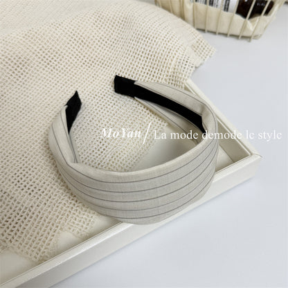 Stripe Hair Band For Women In Light Grey Fabric Material
