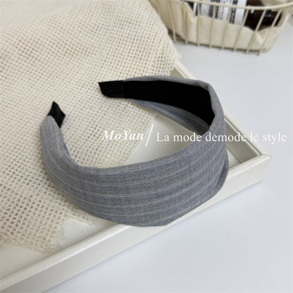 Stripe Hair Band For Women In Light Grey Fabric Material