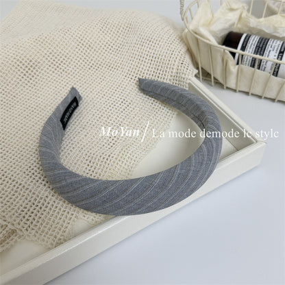 Stripe Hair Band For Women In Light Grey Fabric Material