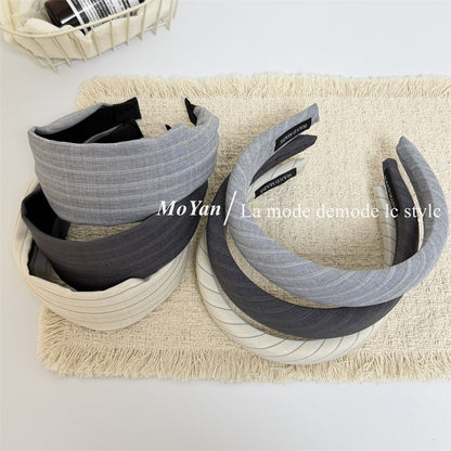 Stripe Hair Band For Women In Light Grey Fabric Material