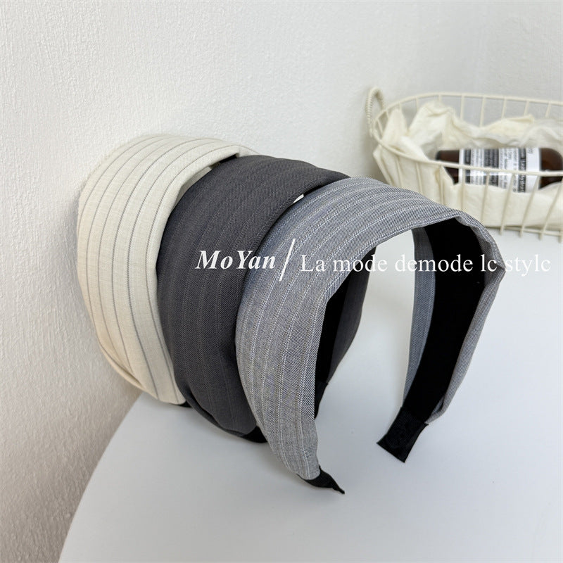 Stripe Hair Band For Women In Light Grey Fabric Material