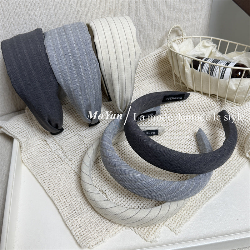 Stripe Hair Band For Women In Light Grey Fabric Material
