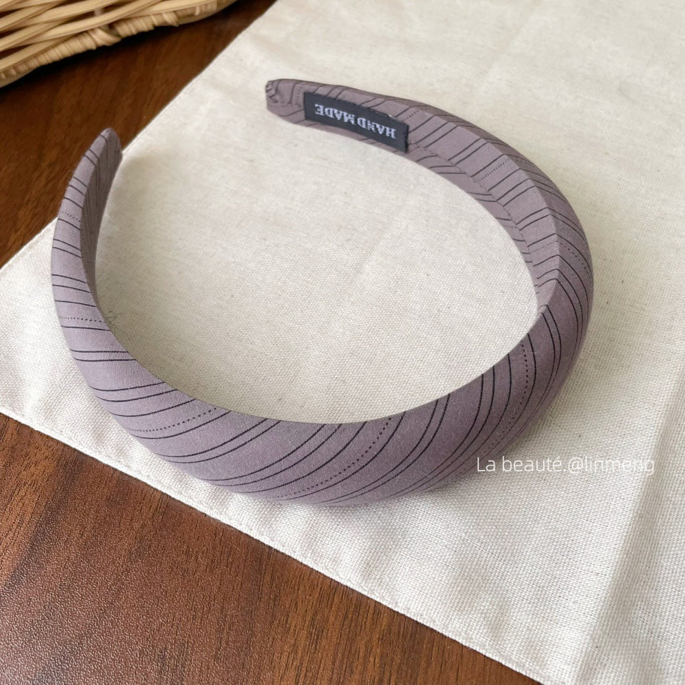 Retro Stripe Hair Band For Women In Dark Grey Cloth Material