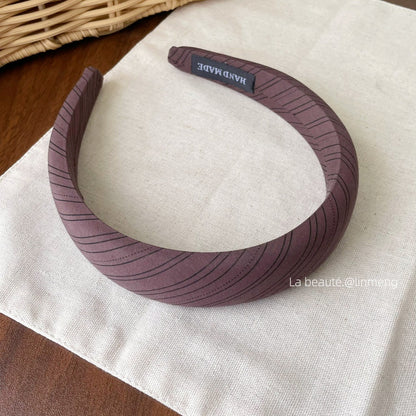 Retro Stripe Hair Band For Women In Dark Grey Cloth Material