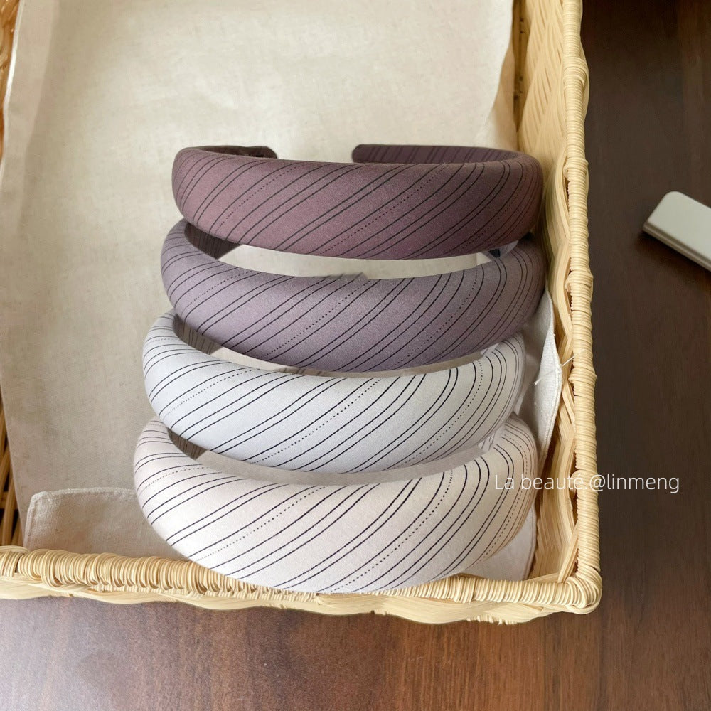 Retro Stripe Hair Band For Women In Dark Grey Cloth Material